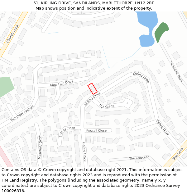 51, KIPLING DRIVE, SANDILANDS, MABLETHORPE, LN12 2RF: Location map and indicative extent of plot