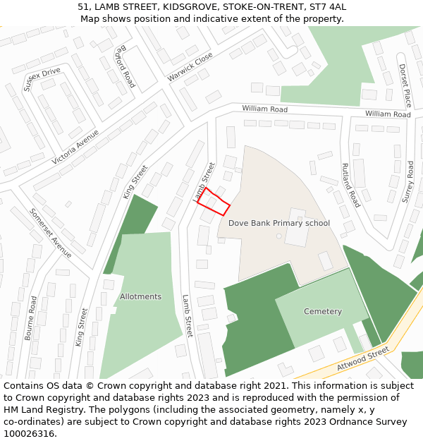 51, LAMB STREET, KIDSGROVE, STOKE-ON-TRENT, ST7 4AL: Location map and indicative extent of plot