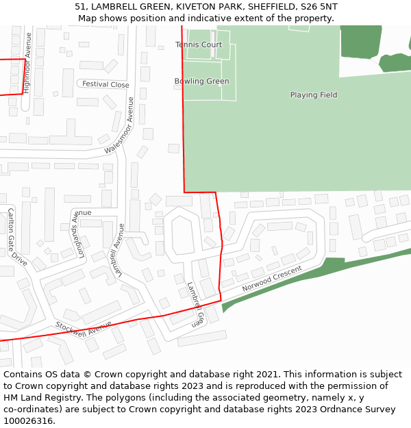 51, LAMBRELL GREEN, KIVETON PARK, SHEFFIELD, S26 5NT: Location map and indicative extent of plot