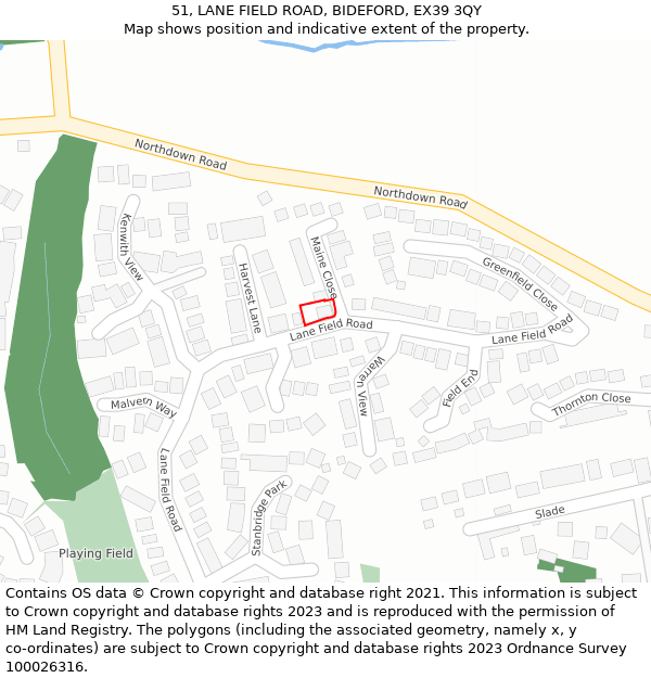 51, LANE FIELD ROAD, BIDEFORD, EX39 3QY: Location map and indicative extent of plot