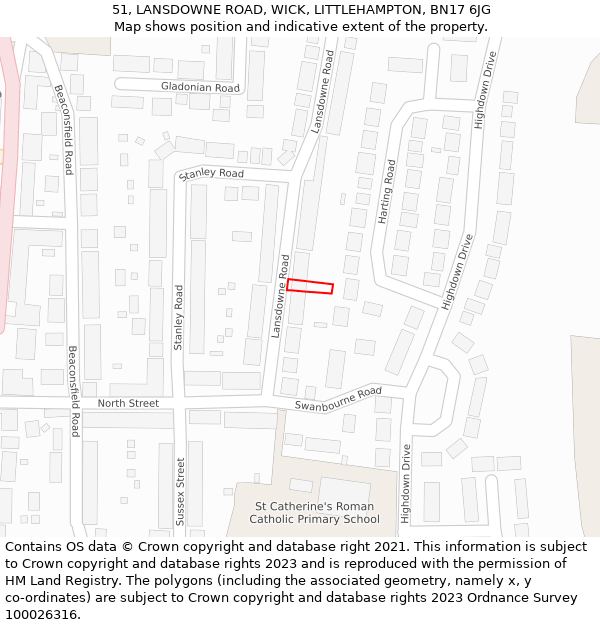 51, LANSDOWNE ROAD, WICK, LITTLEHAMPTON, BN17 6JG: Location map and indicative extent of plot