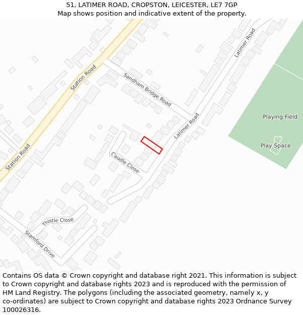 51, LATIMER ROAD, CROPSTON, LEICESTER, LE7 7GP: Location map and indicative extent of plot