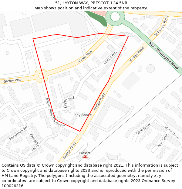 51, LAYTON WAY, PRESCOT, L34 5NR: Location map and indicative extent of plot