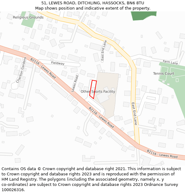 51, LEWES ROAD, DITCHLING, HASSOCKS, BN6 8TU: Location map and indicative extent of plot