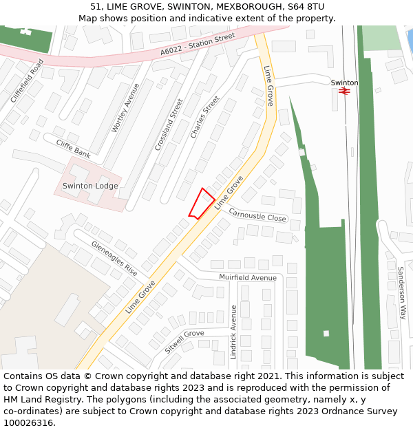 51, LIME GROVE, SWINTON, MEXBOROUGH, S64 8TU: Location map and indicative extent of plot