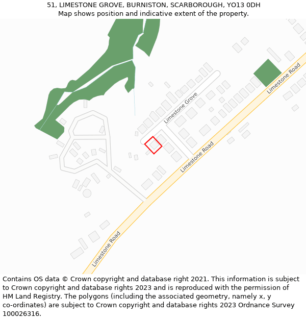 51, LIMESTONE GROVE, BURNISTON, SCARBOROUGH, YO13 0DH: Location map and indicative extent of plot