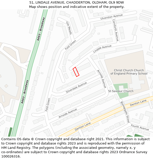 51, LINDALE AVENUE, CHADDERTON, OLDHAM, OL9 9DW: Location map and indicative extent of plot