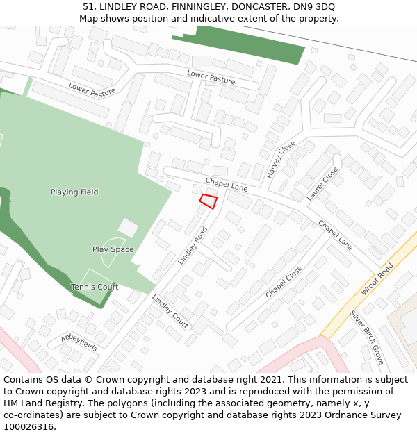 51, LINDLEY ROAD, FINNINGLEY, DONCASTER, DN9 3DQ: Location map and indicative extent of plot