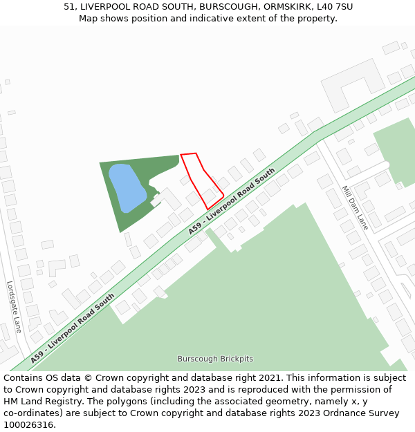 51, LIVERPOOL ROAD SOUTH, BURSCOUGH, ORMSKIRK, L40 7SU: Location map and indicative extent of plot