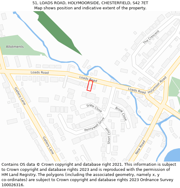 51, LOADS ROAD, HOLYMOORSIDE, CHESTERFIELD, S42 7ET: Location map and indicative extent of plot