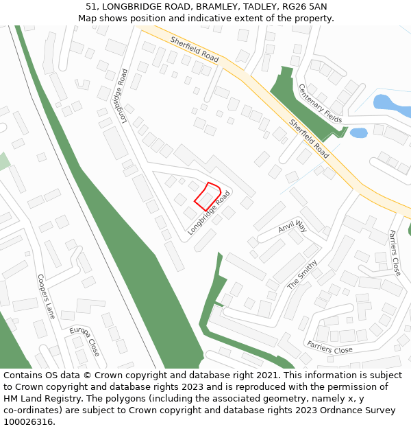 51, LONGBRIDGE ROAD, BRAMLEY, TADLEY, RG26 5AN: Location map and indicative extent of plot