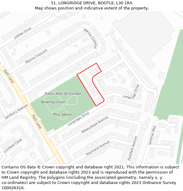 51, LONGRIDGE DRIVE, BOOTLE, L30 1RA: Location map and indicative extent of plot