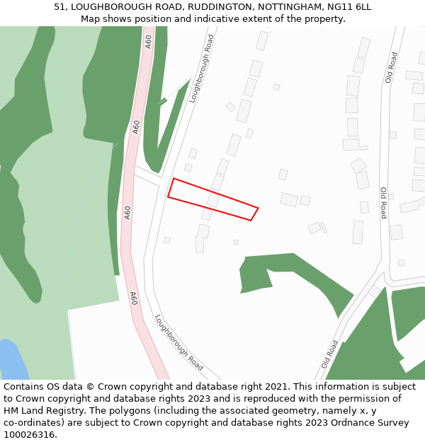 51, LOUGHBOROUGH ROAD, RUDDINGTON, NOTTINGHAM, NG11 6LL: Location map and indicative extent of plot