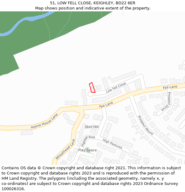 51, LOW FELL CLOSE, KEIGHLEY, BD22 6ER: Location map and indicative extent of plot