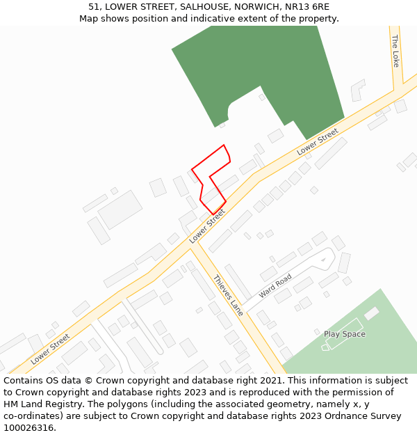 51, LOWER STREET, SALHOUSE, NORWICH, NR13 6RE: Location map and indicative extent of plot