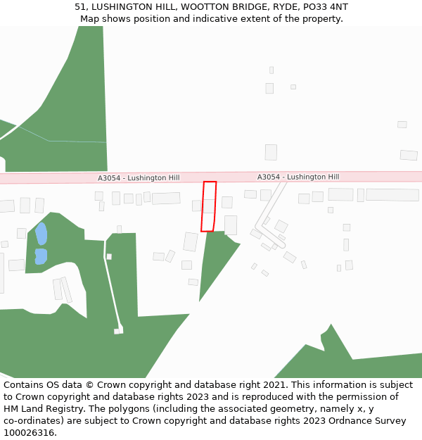 51, LUSHINGTON HILL, WOOTTON BRIDGE, RYDE, PO33 4NT: Location map and indicative extent of plot
