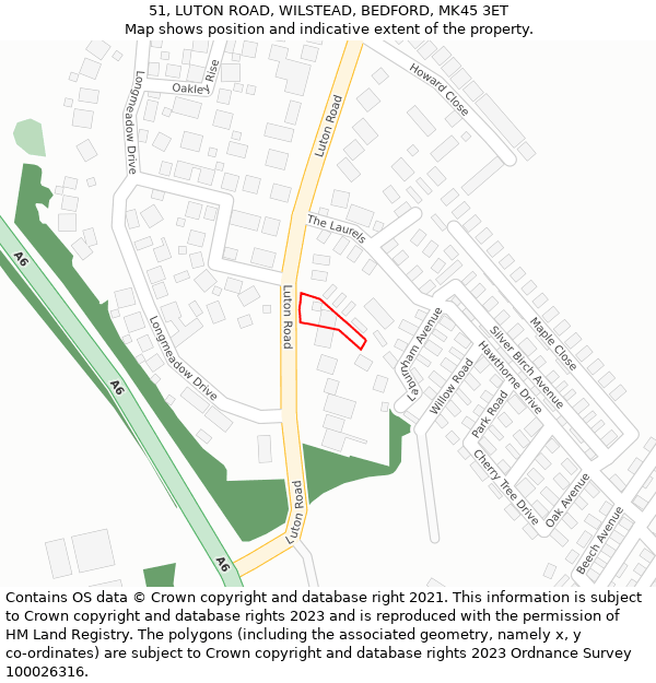 51, LUTON ROAD, WILSTEAD, BEDFORD, MK45 3ET: Location map and indicative extent of plot