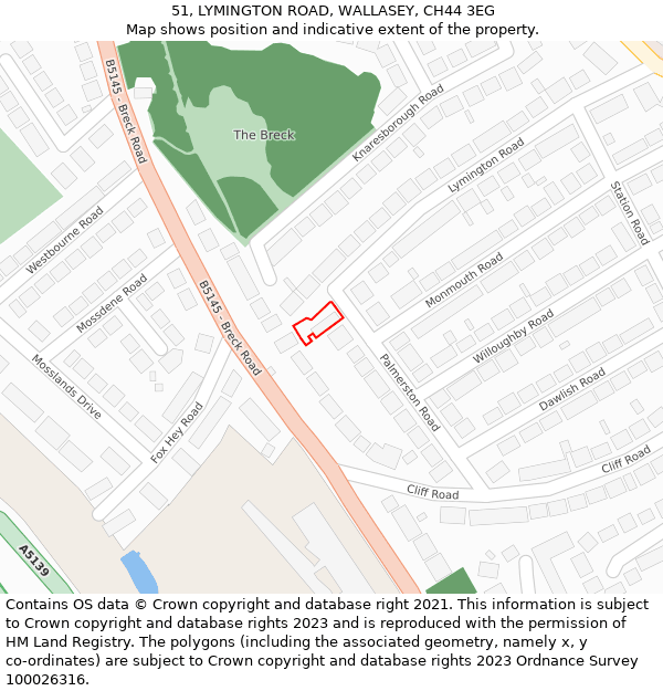 51, LYMINGTON ROAD, WALLASEY, CH44 3EG: Location map and indicative extent of plot