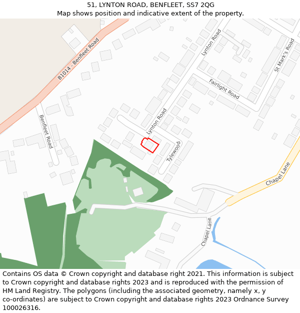 51, LYNTON ROAD, BENFLEET, SS7 2QG: Location map and indicative extent of plot
