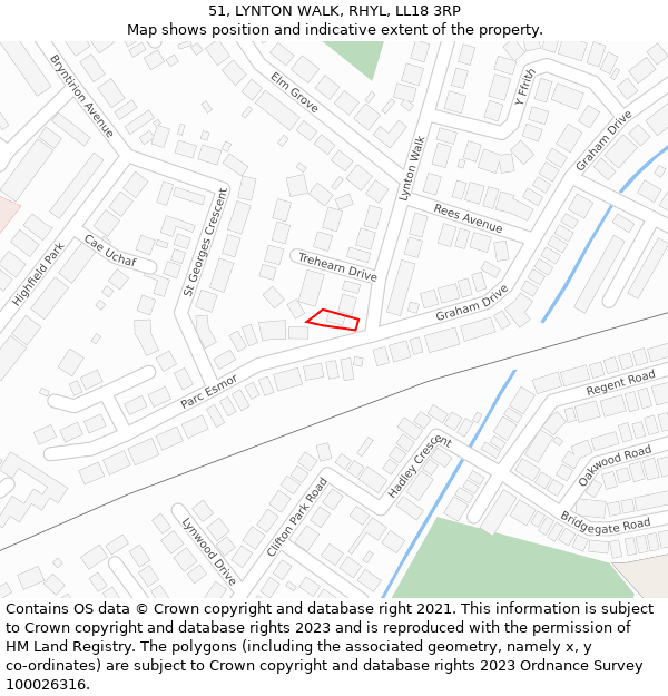 51, LYNTON WALK, RHYL, LL18 3RP: Location map and indicative extent of plot