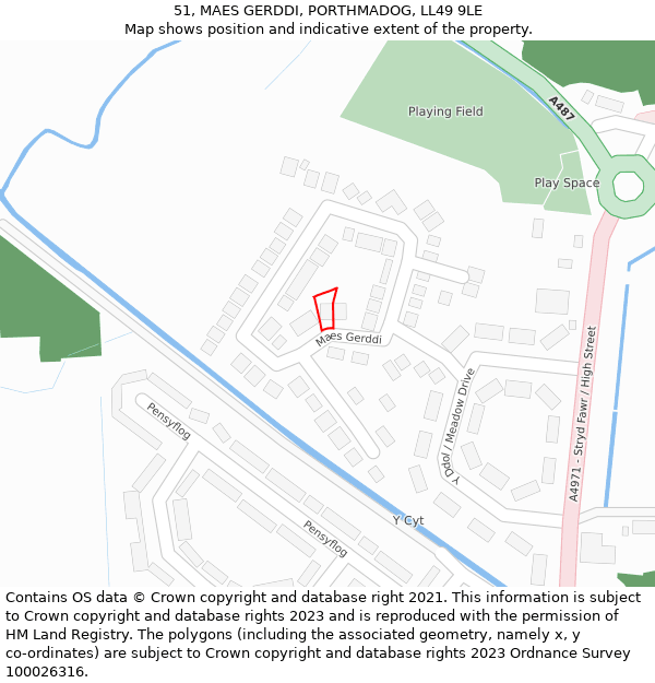 51, MAES GERDDI, PORTHMADOG, LL49 9LE: Location map and indicative extent of plot