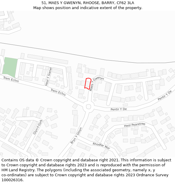 51, MAES Y GWENYN, RHOOSE, BARRY, CF62 3LA: Location map and indicative extent of plot