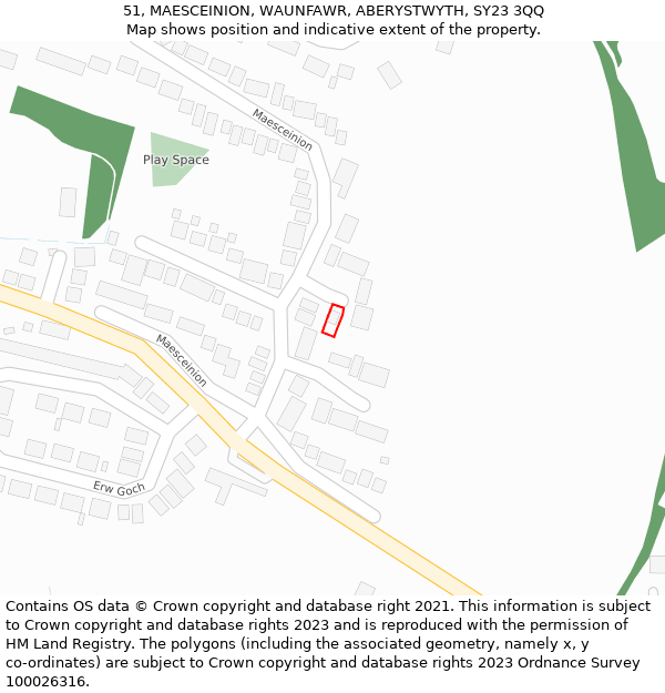 51, MAESCEINION, WAUNFAWR, ABERYSTWYTH, SY23 3QQ: Location map and indicative extent of plot