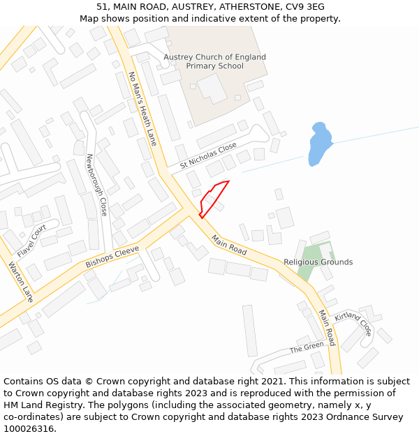 51, MAIN ROAD, AUSTREY, ATHERSTONE, CV9 3EG: Location map and indicative extent of plot