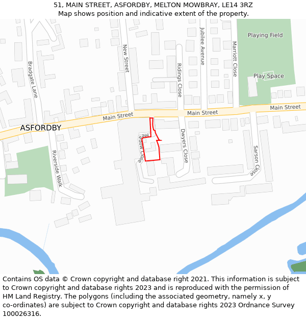 51, MAIN STREET, ASFORDBY, MELTON MOWBRAY, LE14 3RZ: Location map and indicative extent of plot