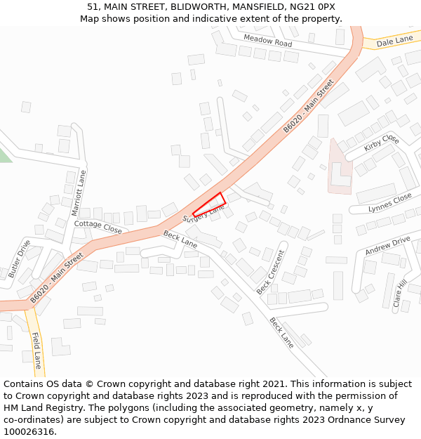 51, MAIN STREET, BLIDWORTH, MANSFIELD, NG21 0PX: Location map and indicative extent of plot