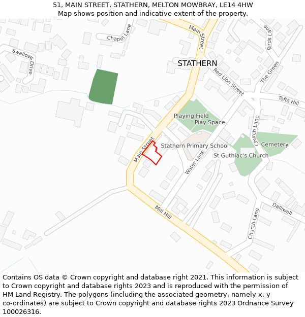 51, MAIN STREET, STATHERN, MELTON MOWBRAY, LE14 4HW: Location map and indicative extent of plot