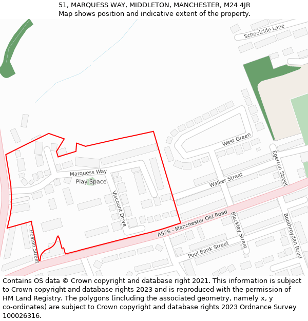 51, MARQUESS WAY, MIDDLETON, MANCHESTER, M24 4JR: Location map and indicative extent of plot