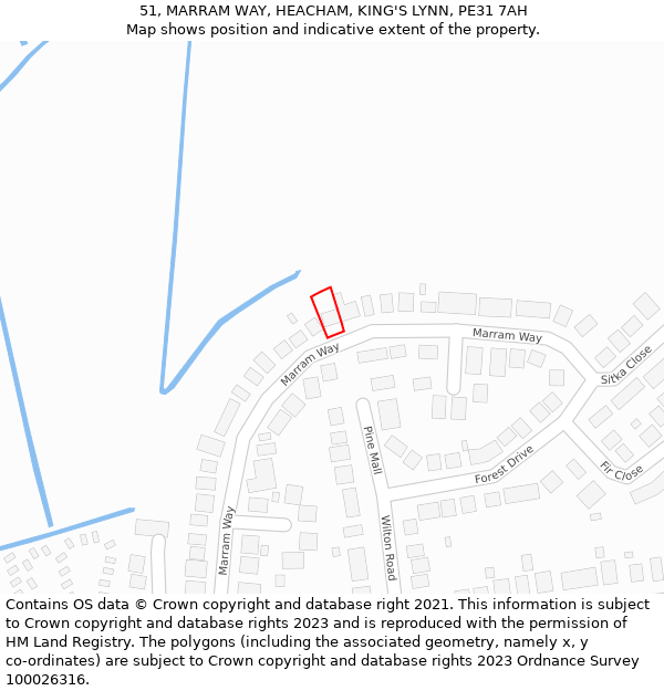 51, MARRAM WAY, HEACHAM, KING'S LYNN, PE31 7AH: Location map and indicative extent of plot