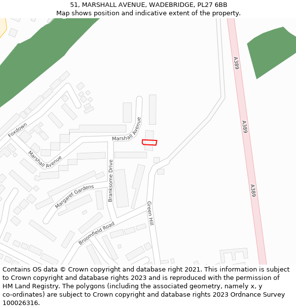 51, MARSHALL AVENUE, WADEBRIDGE, PL27 6BB: Location map and indicative extent of plot