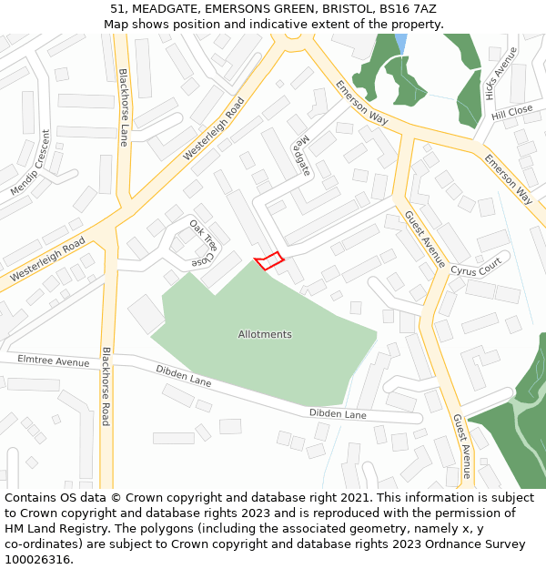51, MEADGATE, EMERSONS GREEN, BRISTOL, BS16 7AZ: Location map and indicative extent of plot