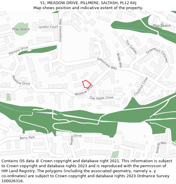 51, MEADOW DRIVE, PILLMERE, SALTASH, PL12 6XJ: Location map and indicative extent of plot