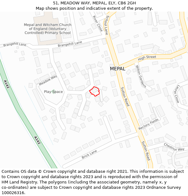 51, MEADOW WAY, MEPAL, ELY, CB6 2GH: Location map and indicative extent of plot