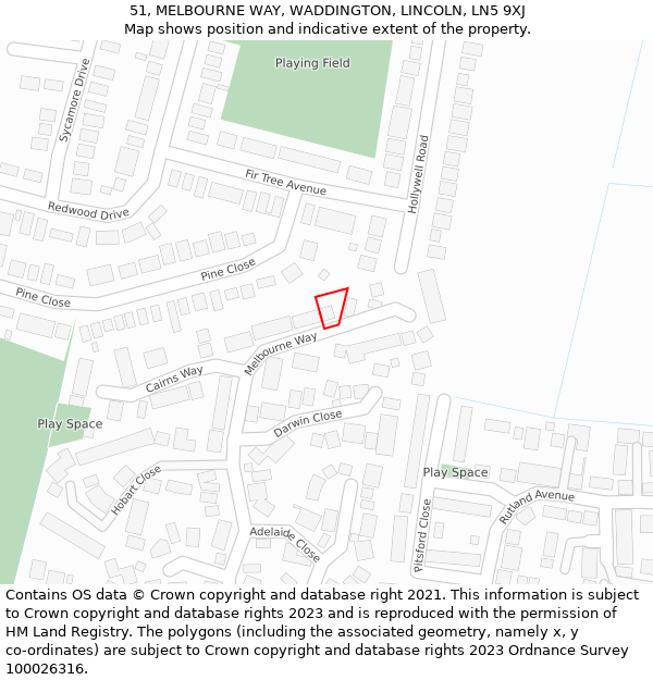 51, MELBOURNE WAY, WADDINGTON, LINCOLN, LN5 9XJ: Location map and indicative extent of plot