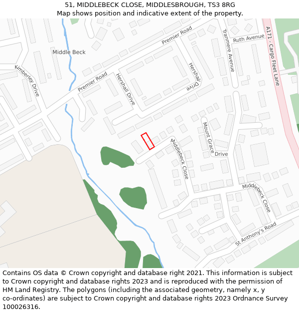 51, MIDDLEBECK CLOSE, MIDDLESBROUGH, TS3 8RG: Location map and indicative extent of plot