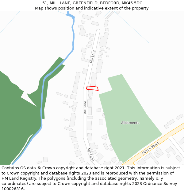 51, MILL LANE, GREENFIELD, BEDFORD, MK45 5DG: Location map and indicative extent of plot