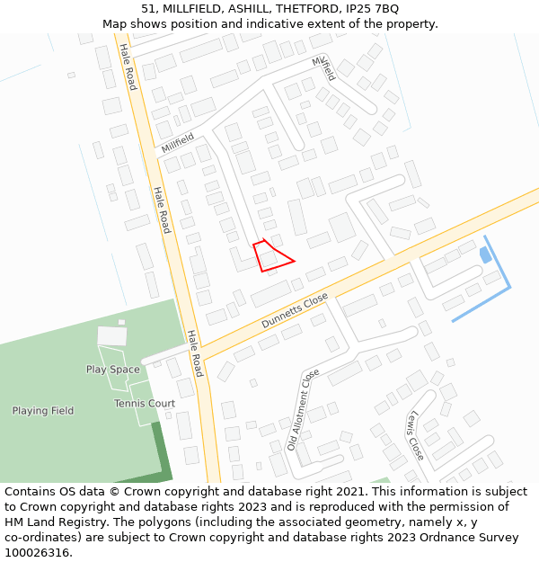 51, MILLFIELD, ASHILL, THETFORD, IP25 7BQ: Location map and indicative extent of plot