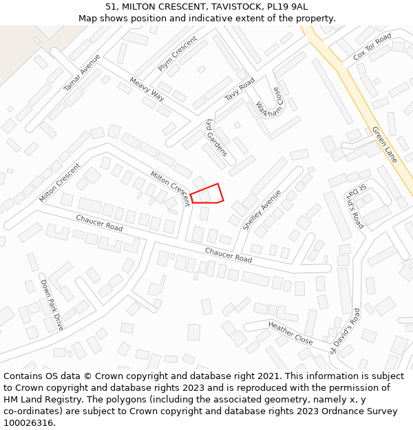 51, MILTON CRESCENT, TAVISTOCK, PL19 9AL: Location map and indicative extent of plot