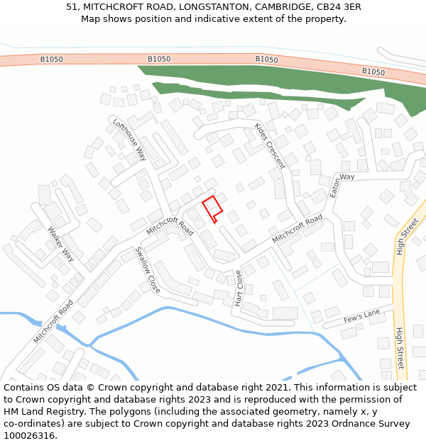 51, MITCHCROFT ROAD, LONGSTANTON, CAMBRIDGE, CB24 3ER: Location map and indicative extent of plot