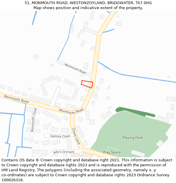 51, MONMOUTH ROAD, WESTONZOYLAND, BRIDGWATER, TA7 0HG: Location map and indicative extent of plot