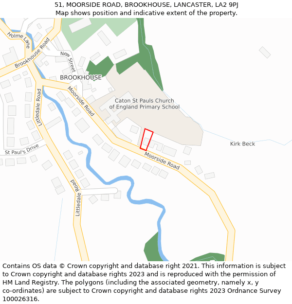 51, MOORSIDE ROAD, BROOKHOUSE, LANCASTER, LA2 9PJ: Location map and indicative extent of plot