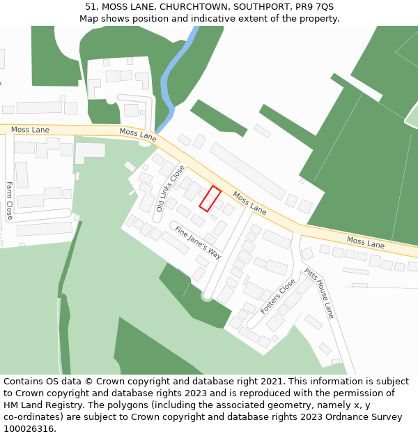 51, MOSS LANE, CHURCHTOWN, SOUTHPORT, PR9 7QS: Location map and indicative extent of plot