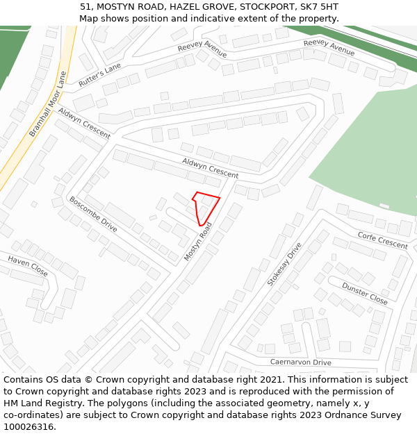51, MOSTYN ROAD, HAZEL GROVE, STOCKPORT, SK7 5HT: Location map and indicative extent of plot