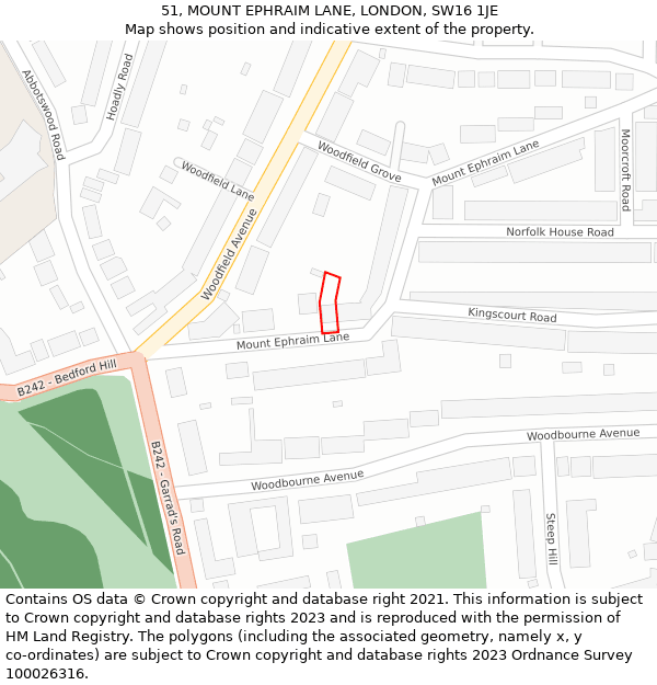 51, MOUNT EPHRAIM LANE, LONDON, SW16 1JE: Location map and indicative extent of plot