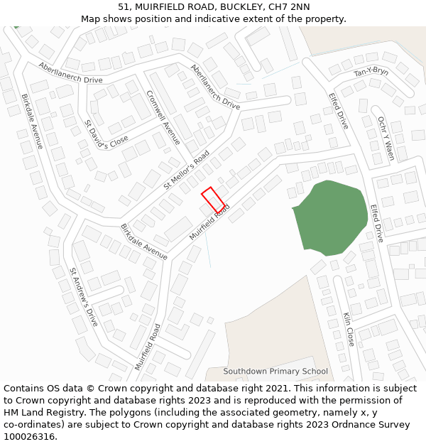 51, MUIRFIELD ROAD, BUCKLEY, CH7 2NN: Location map and indicative extent of plot