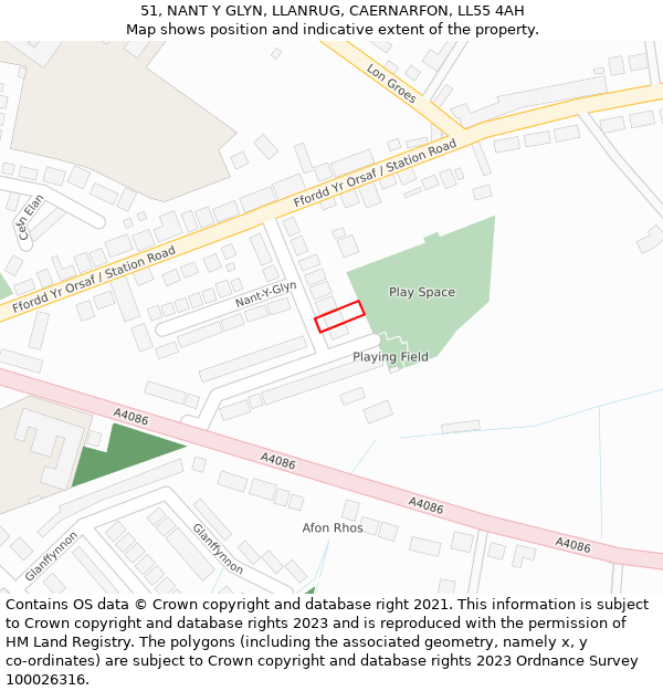 51, NANT Y GLYN, LLANRUG, CAERNARFON, LL55 4AH: Location map and indicative extent of plot